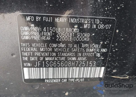 2008 Subaru Forester 2.5X z USA, uszkodzony, nr VIN JF1SG65608H725153